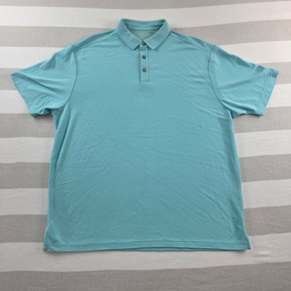 Caribbean Polo Shirt Mens XL Aqua Blue Excellent Modal Blend Ribbed Short Sleeve